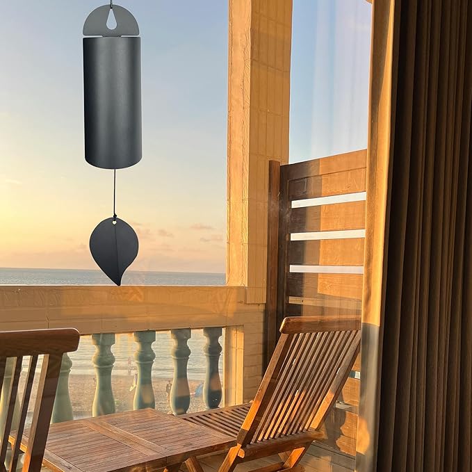 Unique Serenity Bell with Deep Resonance - Large Deep Tone Wind Chimes for Outside - Memorial Wind Chime for Outdoors - Amazing Grace Wind Bells with Mute Mode - Handcrafted Steel Wind Chimes - Black