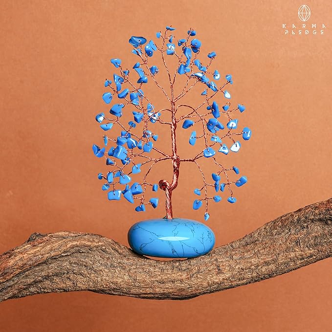 KARMAPLEDGE Crystal Tree of Life Home and Office Feng Shui Decor, Turquoise Healing Crystal Handmade Bonsai Tree for Positive Energy, Good Luck, Money, Christmas Decor, Birthday Gifts for Women, Mom