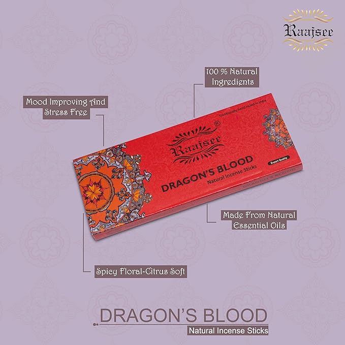 Raajsee Dragon Blood Incense Sticks 100 Gm Pack-100% Pure Organic Natural Hand Rolled Free from Chemicals-for Church,Aroma Therapy,Relaxation,Meditation & Sensual Therapy