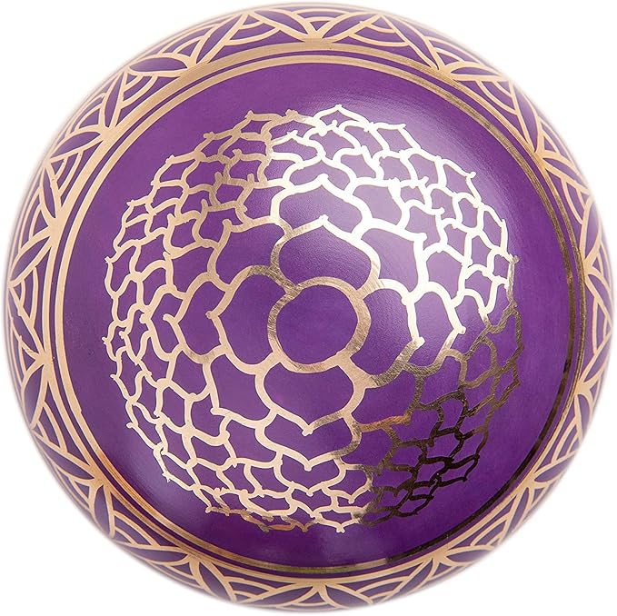 Tibetan Singing Bowl Set - Authentic Handcrafted Mindfulness Meditation Holistic Sound 7 Chakra Healing Gift by Himalayan Bazaar (Purple-Magenta)