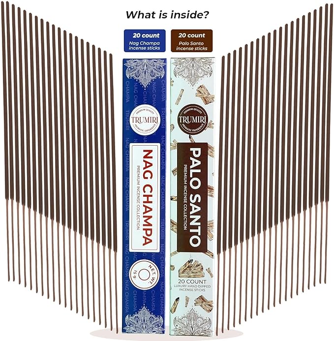 Trumiri Incense Sticks - Combo Pack of 35 Insence-Sticks - 15 Nag Champa + 20 Palo Santo - Insenses - Insents - Incents - Inscense - Incence - Incienso - All Natural Incense Sticks