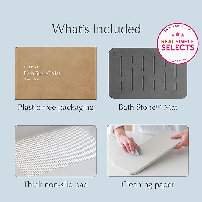 Dorai Home Bath Stone Mat 23.6"x15.4" (2-Pack) – Quick-Dry, Non-Slip Diatomite Stone Bath Mat, Rain Slate