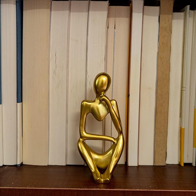 Thinker Statues and Sculptures,Sandstone Resin Thinker Statue Ornaments, Abstract Style Sculptures, Housewarming Gifts, Home Decorations, Living Room Desk Decor (Gold)
