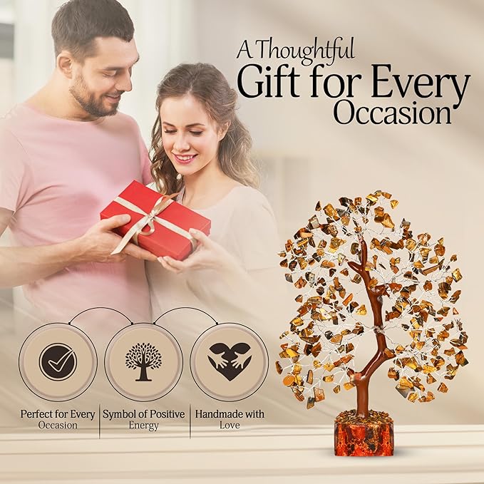 YATSKIA Tiger Eye Crystal Tree - Tree of Life - Tiger Eye Stone - Reiki Gifts - Gemstone Tree - Spiritual Decor - Crystal Decor - Chakra Decor - Metaphysical Gifts - Chakra Stones - Home Office Decor