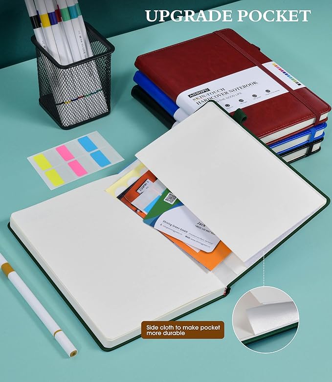 Lined Journal Notebook for Writing, A5 100 GSM Thick Paper, Leather Hardcover Journal for Woman Men, Travel Journal Diary 160 Pages(5.75'' X 8.38'' Darkgreen)