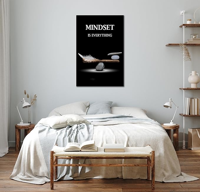 SKASNFAI Mindset Motivation Office Wall Art Zen Stone Canvas Print Pictures Wall Decor Framed Positive Quotes Posters for Living Room Bedroom Decoration (12L x 16W)