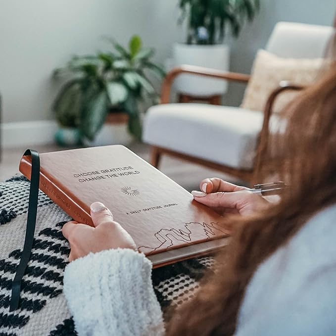 Gratitude Gifted 5-Minute Guided Gratitude Journal – Daily 180 Prompts, Self-Care Mindfulness & Reflection, Leather Hardcover, Undated to Foster Happiness, Wellness, Positivity for Men & Women