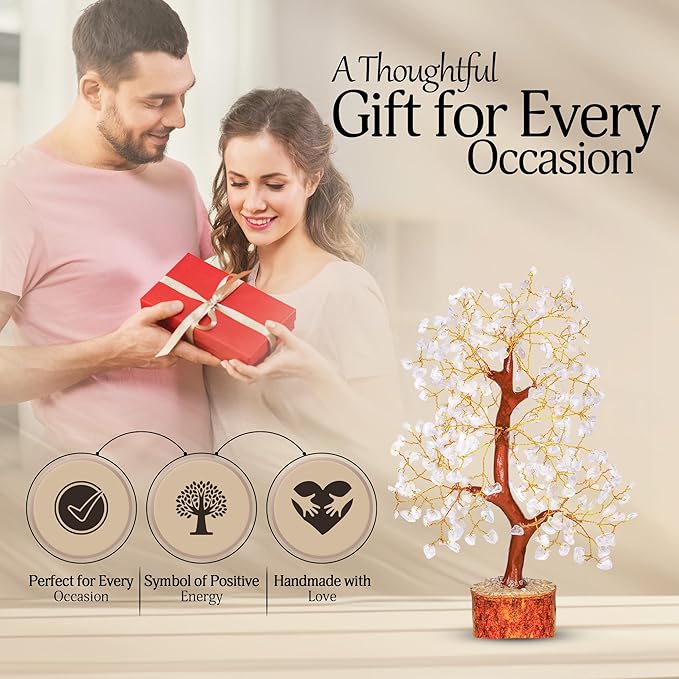 YATSKIA Clear Quartz Crystal Tree for Home Decor, Handmade Gemstone Tree for Positive Energy, Good Luck Birthday Gifts for Women