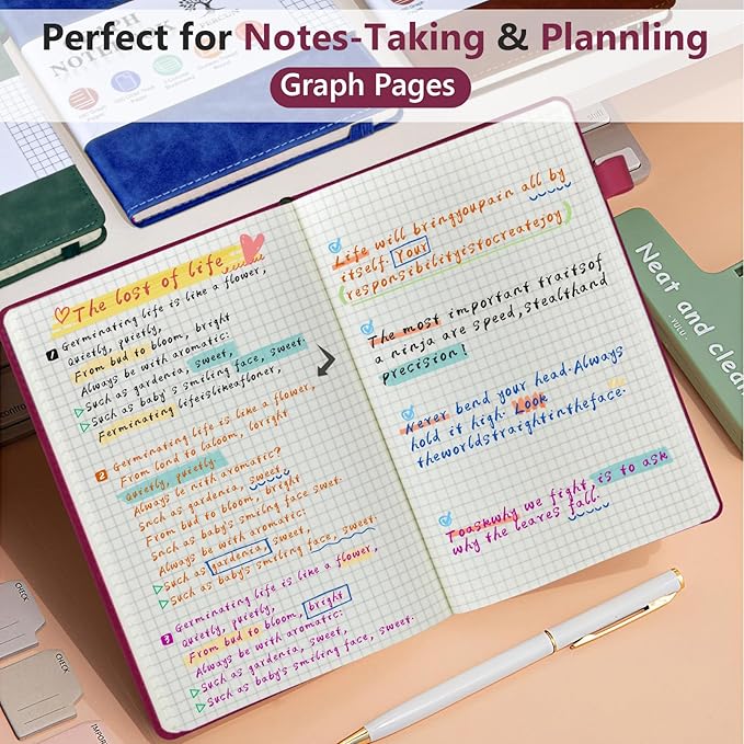 Graph Paper Notebook, 160 Pages Grid Journal for women & men, A5 Hardcover Leather Graphing Notebook for School, Work, Travel, Note Taking 5.9”x8.5” (Burgundy)