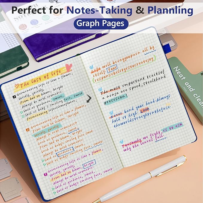 Graph Paper Notebook, 160 Pages Grid Journal for women & men, A5 Hardcover Leather Graphing Notebook for School, Work, Travel, Note Taking 5.9”x8.5” (Navy)