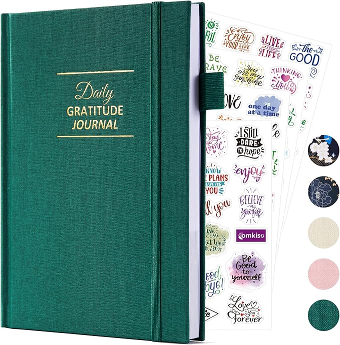 Gratitude Journal with 4 Inspirational Stickers: Undated Daily Gratitude Journal for Women and Men - More Happiness, Affirmation, and Mindfulness in A Few Minutes with Prompts & Quotes (Green)