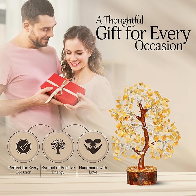 YATSKIA Yellow Aventurine Crystal Tree of Life - Gemstone Tree Home Decor - Feng Shui Crystals - Positive Energy Gifts - Reiki Gifts