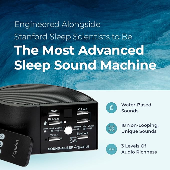 Adaptive Sound Technologies Sound + Sleep Aquarius Aquatic Noise Machine - White Noise Machine - Non-Looping Water Sounds for Sleep & Relaxation - with Timer & Headphone Jack - Black