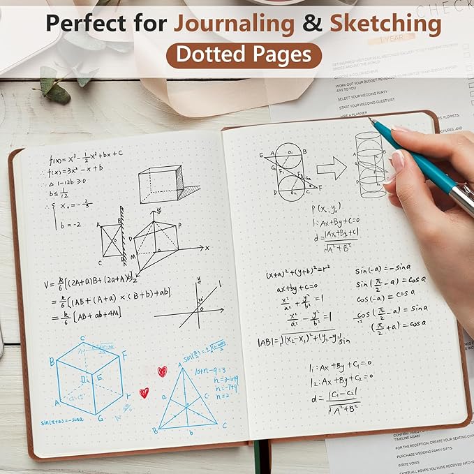 Dotted Journal Notebook for Men & Women, 160 Pages Dot Grid notebook for Note Taking, Bullet Journaling Notebook for Work, School, Travel, Writing, A5 Hardcover 5.9" x 8.5"(Brown)