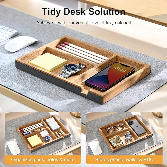 UPERGO Valet Tray, Nightstand Tray for Men, Desk Drawer Organizer for Keys, Watch, Jewellery, Bedside Caddy