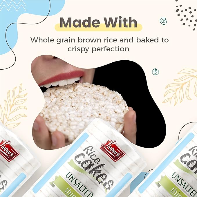 LIEBERS Rice Cakes, Kosher Certified Snack, Dairy Free, Wheat Free, Gluten Free, And Vegan options (pack of 3) (Unsalted)