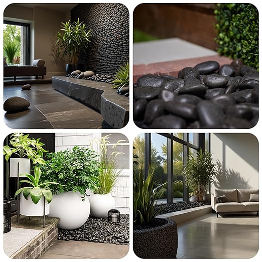 1-2 Inch Black Pebbles for Plants, 10 lbs River Rocks Decorative Black Stones, Ideal for Fish Tank, Vases, Crafting, Home Decor and Garden Landscaping Rocks