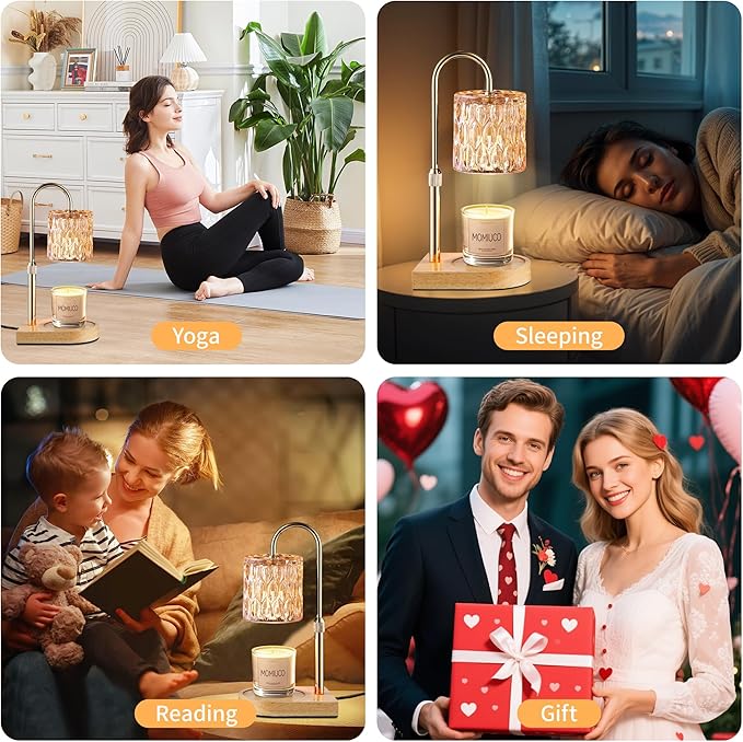 Candle Warmer Lamp, Electric Candle Lamp Warmer, House Warming Gifts New Home Bedroom Decor, Birthday Gifts for Women Mom, Adjustable Height with 2 Bulbs