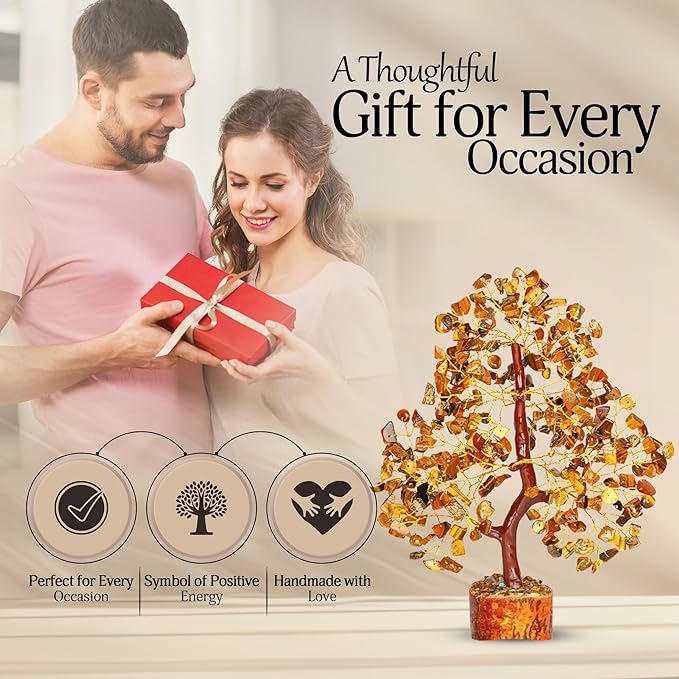 YATSKIA Tiger Eye Crystal Tree - Gemstone Tree of Life - Tiger Eye Stone - Chakra Gifts - Crystal Décor - Feng Shui Decor - Spiritual Gifts for Women