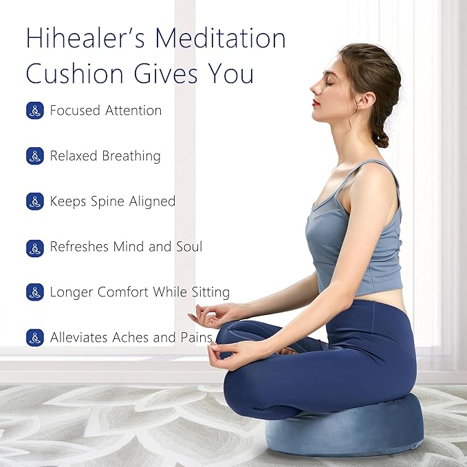 Hihealer Meditation Cushion, Traditional Tibetan Meditation Pillow Velvet Cover - Large Floor Cushion Seating for Adults - Yoga Buckwheat Bolster for Women、Moms