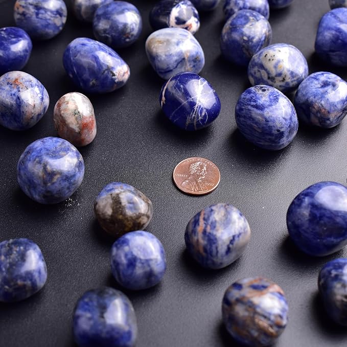 Polished Stone Set Sodalite Crystals, 0.8" Handpicked Tumbled Gemstones Rocks, Pebbles for Reiki, Chakra, Healing, Home Decor