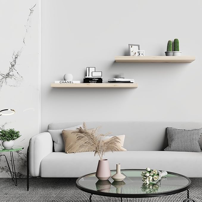 BGMG Wood Floating Shelves for Wall 30 inch, Rustic Wooden Wall Mount Shelves for Bathroom Living Room Bedroom Kitchen Farmhouse Set of 2-30x 6.7 x1.25 inch- DIY-Unfinished