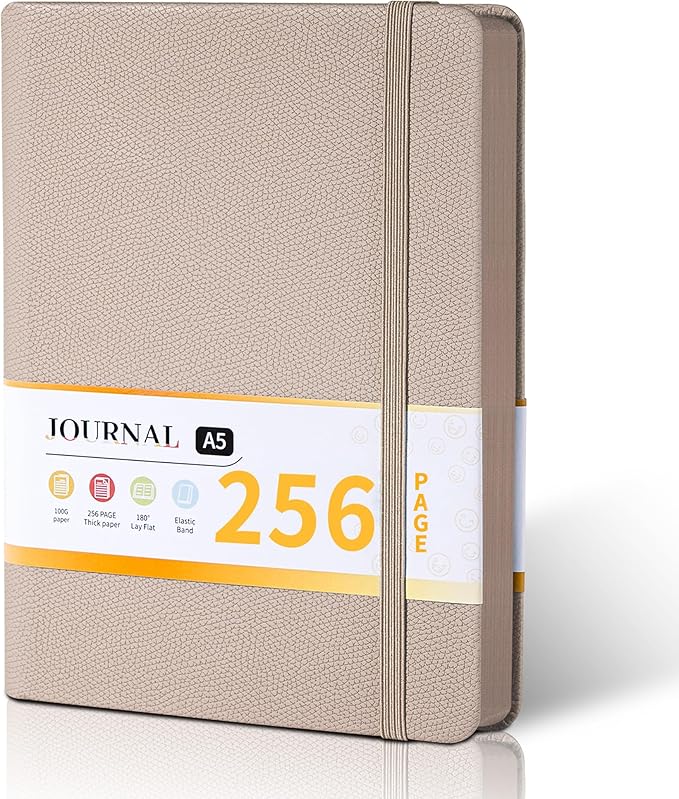 CAGIE Textured Hardcover Lined Journal for Women and Men, A5 Leather Journal Notebook with 256 Pages, 100GSM Paper – College Ruled Journaling Notebook for Writing, Work, School, Daily Diary