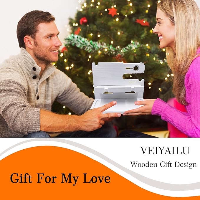 Gifts for Women Girlfriend Him Men Dad Husband Boyfriend Nightstand Organizer Wood Phone Docking Station(White)