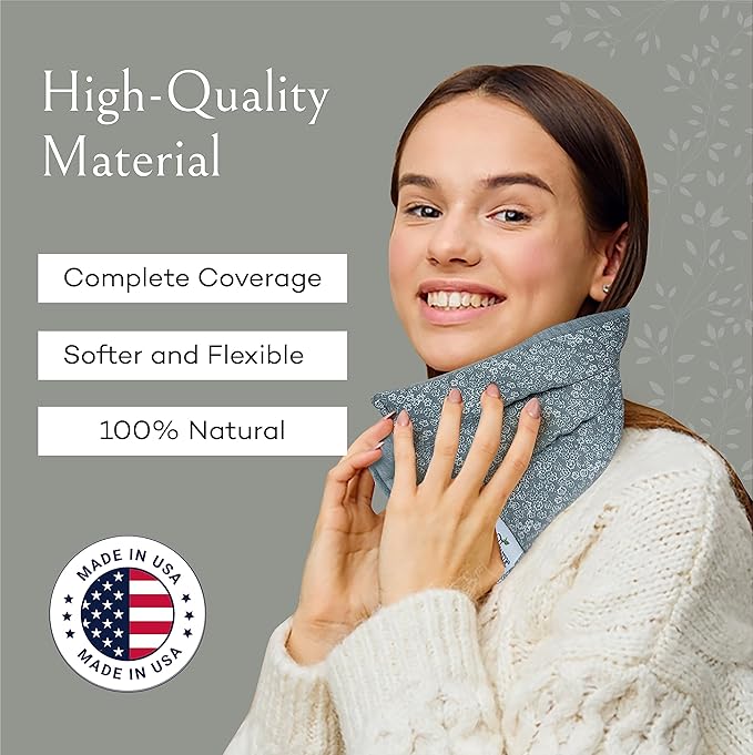 SacksyThyme Microwave Heating Pad for Back, Neck, Menstrual Cramps, Shoulders, Leg Pain Relief - Hot Moist Microwavable Therapy Pack - Gray Unscented Flaxseed Heat Pad Made in USA