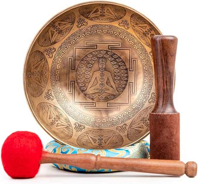 Large Tibetan Singing Bowl Set - 9" Master Healing Grade For Sound Bath Chakra 7 Metal Meditation Yoga By Himalayan Bazaar