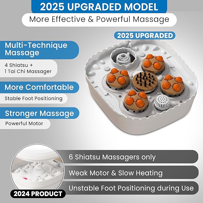 Collapsible Foot Spa Bath Massager with 2025 Upgraded Rotary Shiatsu Taiji Pad for Comfort, Heat, Remote Control, Water Jet, Infrared, and Pedicure for Stress Relief - White