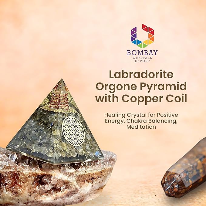 Orgone Pyramid Flower of Life Orgonite Money Healing Crystals Pyramid for Positive Energy (Labradorite)