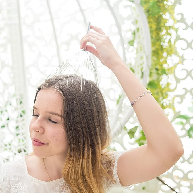 USAGA 36 Fingers Head Massager Scalp Massager Head Scratcher, Stocking Stuffers Gift for Scalp Body Relaxing (Silver)