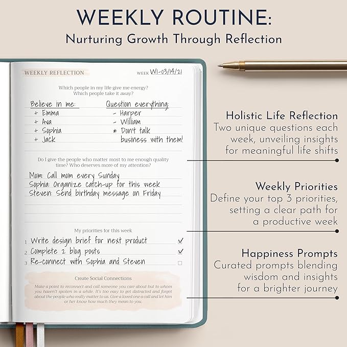 RYVE Daily Gratitude Journal for Women, 6-Month Guided Positivity & Wellness Journal with Prompts, Affirmations, Mindfulness, For Self-Reflection & Manifestation