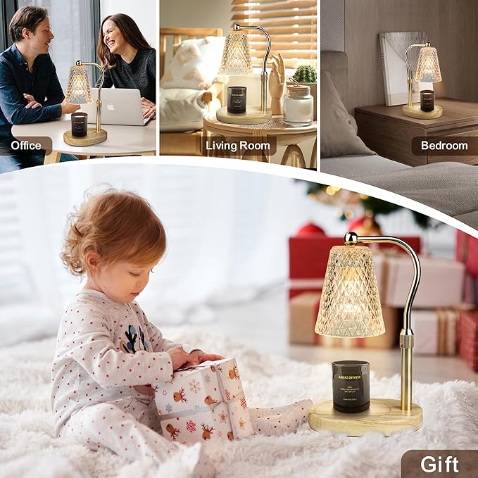 Candle Warmer Lamp with Timer, Adjustable Candle Warmer Lamp with 1 Bulbs,2/4/8-Hour Timing Function,4-Level Dimmable, Adjustable Height