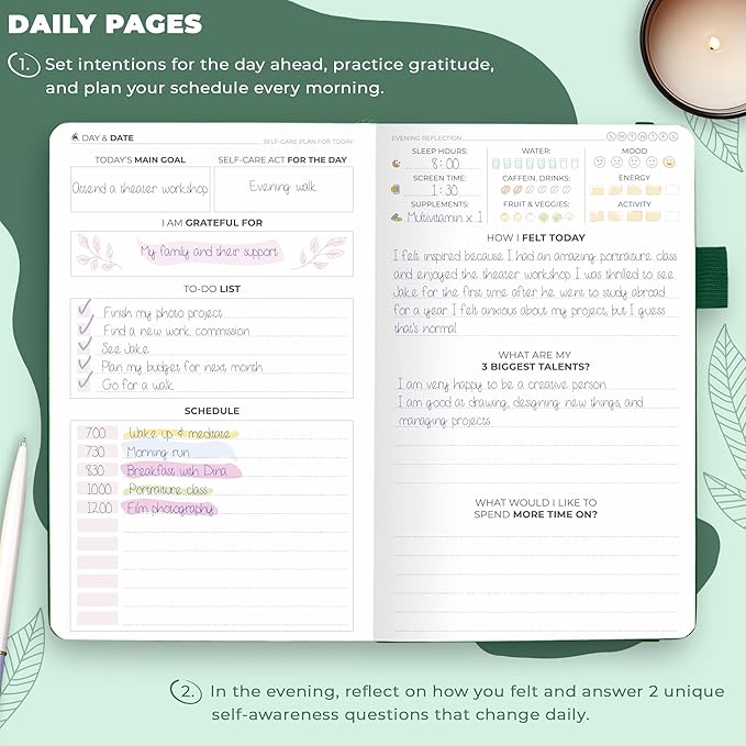 Clever Fox Self-Care Journal Pocket – Daily Reflection Notebook – Mental Health & Personal Development Planner, Meditation & Mood Log (Forest Green)