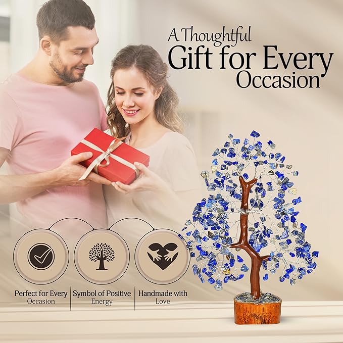 YATSKIA Lapis Lazuli Crystal - Crystal Tree - Feng Shui Decor - Tree of Life - Meditation Accessories - Desk Decorations, Spirtual Things, Good Luck Gifts