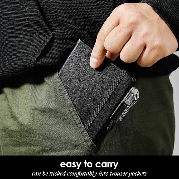 (3 Pack) Pocket Notebook Journal, Hardcover Small Mini Notebooks with Pens for Work, 3.7" x 5.7" A6 Notebook College Ruled with 100Gsm Premium Thick Lined Paper, Black Leather