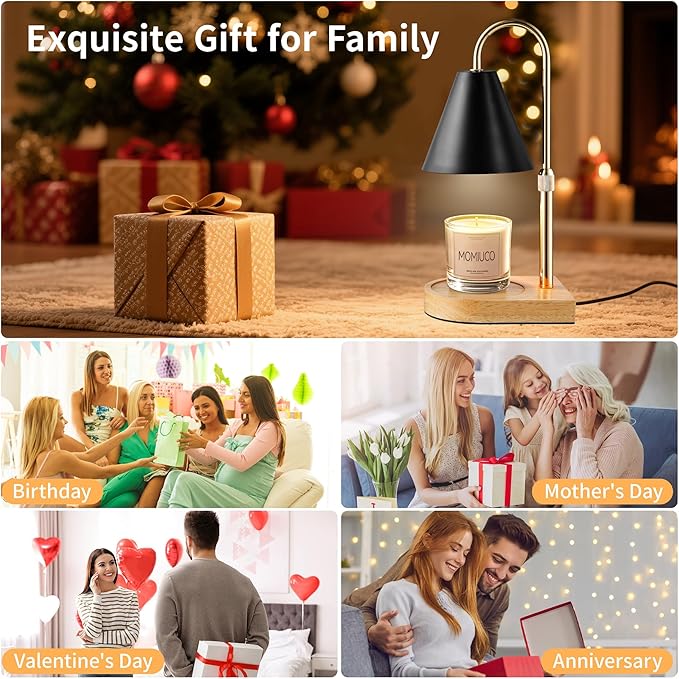 Candle Warmer Lamp with Timer Dimmer, Electric Candle Warmer for Jar Candles, Bedroom Home Decor, Gifts for Mom, House Warming Gifts Home Bedroom Decor Adjustable Height with 2 Bulbs