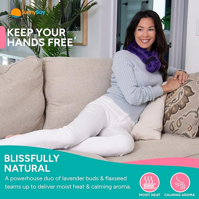 SunnyBay Microwave Heating Pad, Microwavable Heated Neck and Shoulder Wrap with Wide Neck Coverage, Hands-Free Moist Aromatherapy Hot Pack with Lavender, 26x7 Inches, 2.5 lbs, Purple