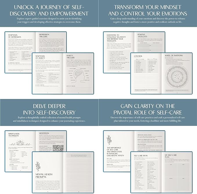 FINDING BALANCE Mental Health Journal β 6-Month Daily Journal with Prompts for Mindfulness, Self-Care & Healing β Anxiety & Depression Relief β Blue Hardcover