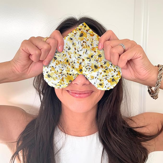 Hormone Balance Eye Pillow โ Yellow Floral Heart with Lavender + Flaxseed โ Anxiety Relief Compress for Sleep, Emotional Regulation, & Self-Care Under $40