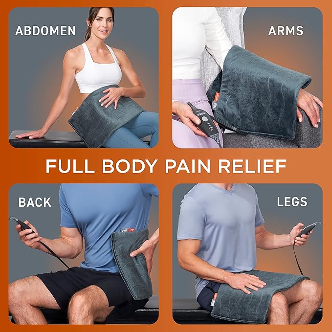 Pure Enrichment PureRelief Pro Far Infrared XL Heating Pad - Muscle Relief for Back, Neck, Shoulder, & Knee Pain in Athletes, 4 Heat Settings, Dry/Moist Heat, 12” x 24” Extra-Long Size (Iron Gray)