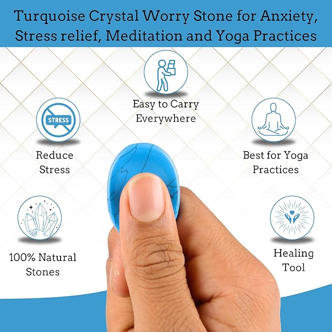 Turquoise Howlite Worry Stones – Crystal Thumb Worry Stone for Anguish, Stress – Relaxing & Soothing Balance Stones for Meditation, Relief – Healing Stones & Crystals for Men, Women