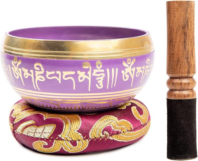 Tibetan Singing Bowl Set Brass - Master Healing Grade - Authentic Handcrafted Sound Bowl by Himalayan Bazaar (Black and Red)