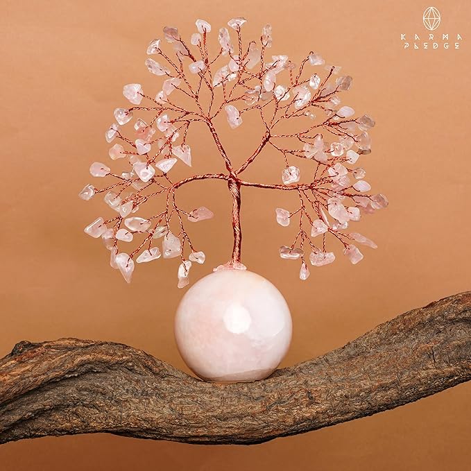KARMAPLEDGE Rose Quartz Crystal Tree of Life Gifts for Women, Office Decor, Healing Crystal and Stones Chakra Tree for Positive Energy, Reiki Healing, Meditation, Good Luck, Spiritual, Birthday Gifts