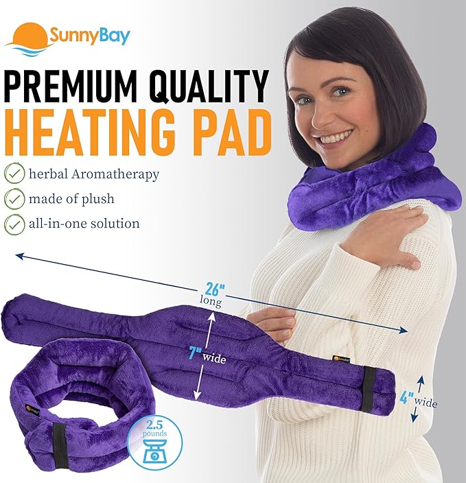 SunnyBay Microwave Heating Pad, Microwavable Heated Neck and Shoulder Wrap with Wide Neck Coverage, Hands-Free Moist Aromatherapy Hot Pack with Lavender, 26x7 Inches, 2.5 lbs, Purple