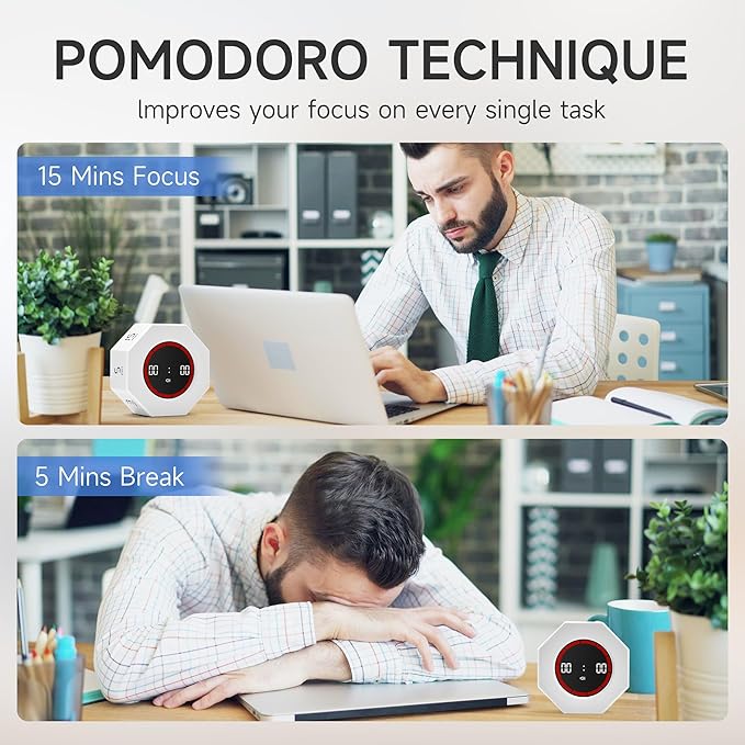 Visual Countdown Timer 1,3,5,15,30,60,90 Minutes Preset, Desk Productivity Cube w/Gravity Sensor for ADHD, Mute Functions, Ideal for Work, Study, Kitchen, Back to School (1, White)