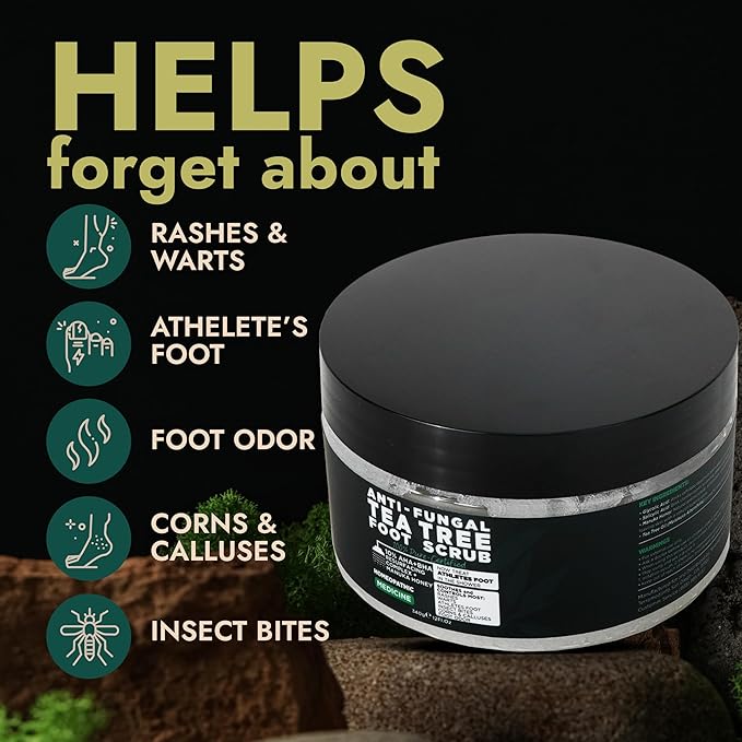 Foot Scrub with Tea Tree Oil | Callus Remover For Feet | Exfoliating Scrub with Salicylic and Glycolic Acid for Dead Skin, Athleteβs Foot, Warts, Corns, Rashes, Foot Odor, Insect Bites and Foot Care
