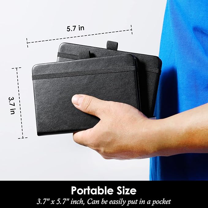 (3 Pack) Pocket Notebook Journal, Hardcover Small Mini Notebooks with Pens for Work, 3.7" x 5.7" A6 Notebook College Ruled with 100Gsm Premium Thick Lined Paper, Black Leather